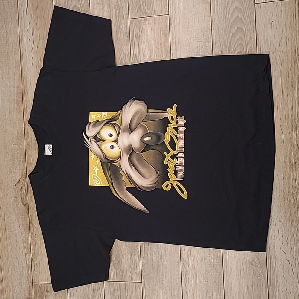 WYLIE COYOTE‎ WARNER BROS Black Whimsical Cotton Short Sleeve T Shirt Sz L 90s